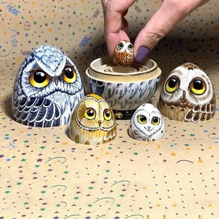 复活节New Owl Nesting Egg猫头鹰筑巢蛋桌面装饰摆件木质工艺品