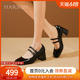 哈森玛丽珍鞋女春季新款公主粗跟小皮鞋黑色高跟单鞋HL237101