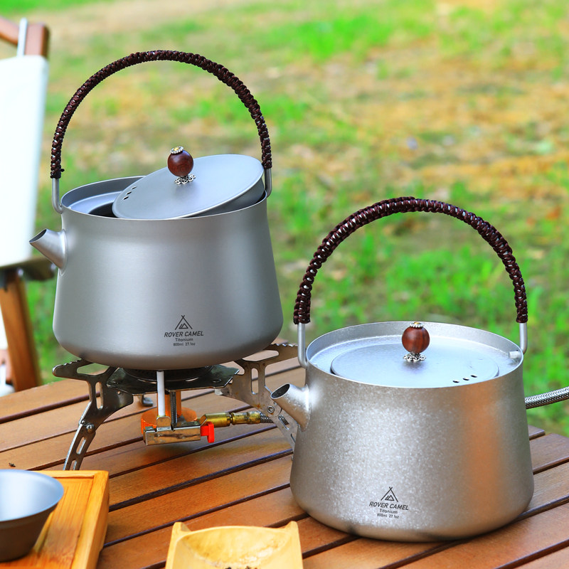 揽胜户外纯钛烧水壶便携露营炊具野外可明火烧水泡茶壶野营煮水壶