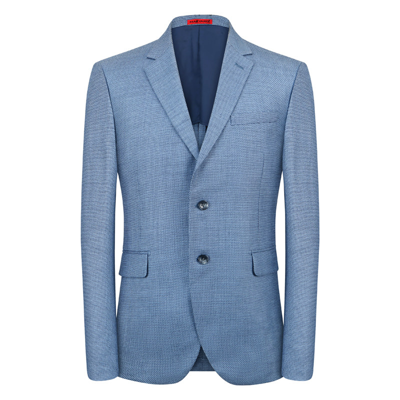 美尔牌西服男羊毛柞蚕丝春秋款半衬商务休闲外套兰色西装110090