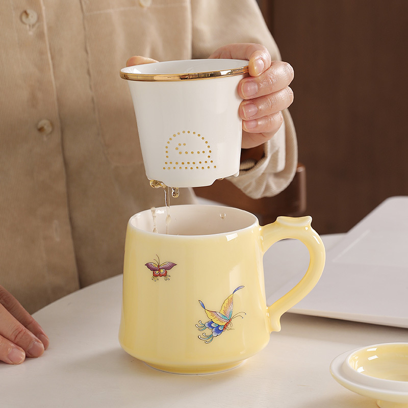 茶水分离泡茶杯子带盖过滤大容量陶瓷喝水杯简约办公杯马克杯定制