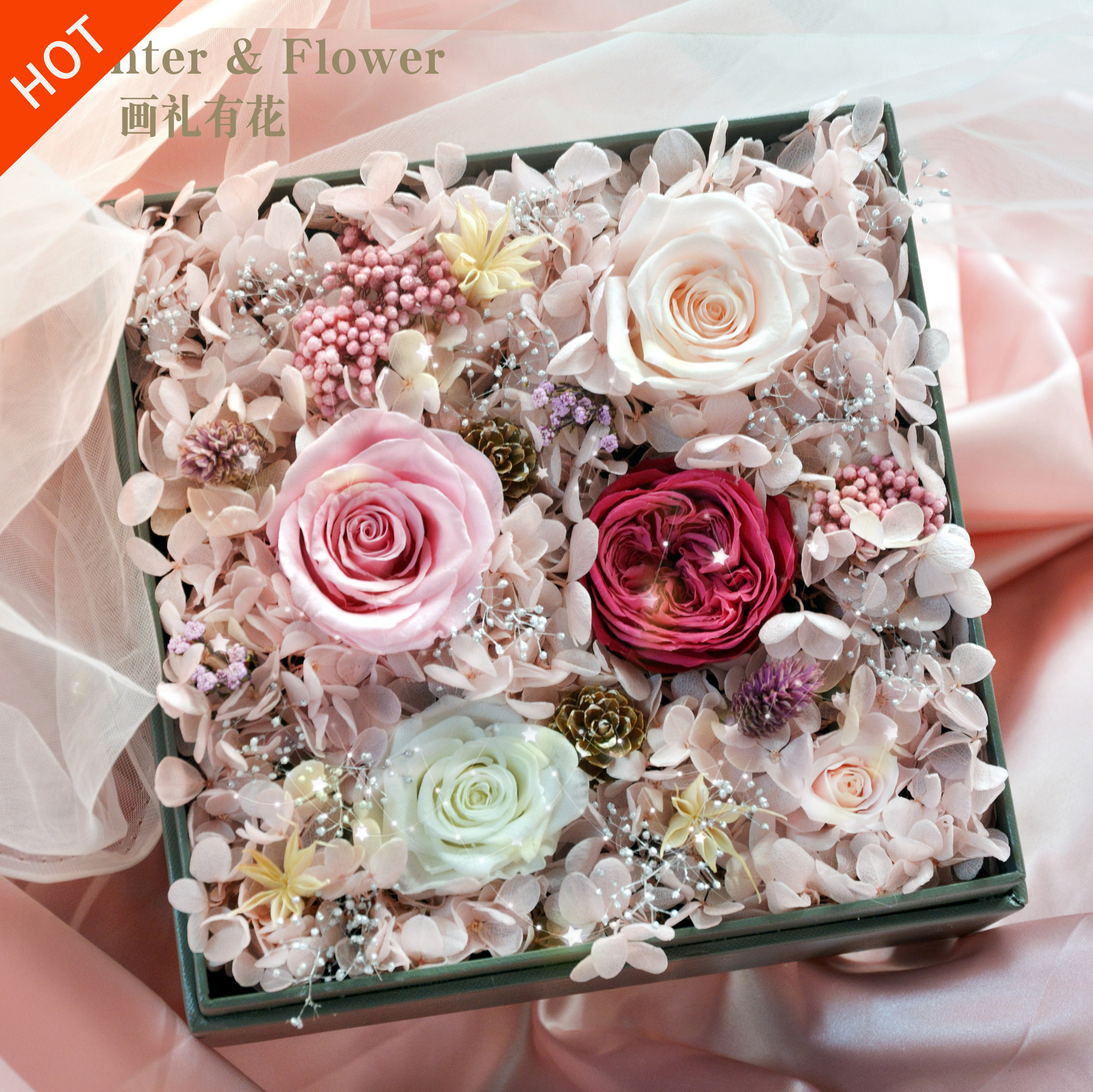 热销野兽派永生花_七夕情人节礼物rose永生花玫瑰项链结婚不凋谢生日