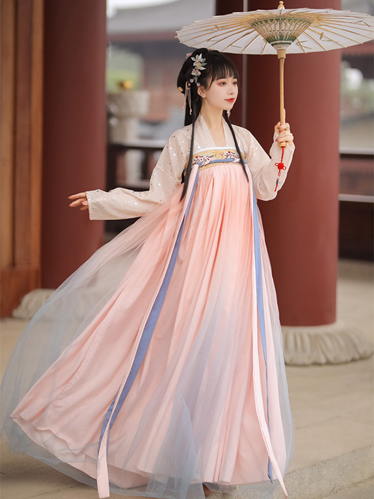 汉服女春秋套装改良版中国风宫廷古装女超仙粉色古风飘逸齐胸襦裙