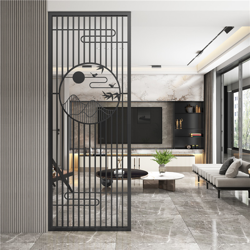 现代简约金属铁艺不锈钢新中式屏风隔断入户客厅玄关遮挡装饰格栅