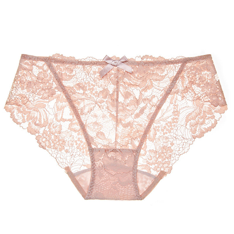 蕾丝半包臀平角内裤女中腰镂空女士无痕三角短裤女式性感透明诱惑