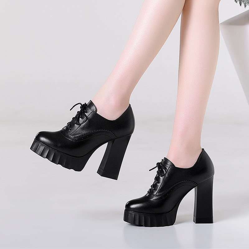 真皮防水台粗跟单鞋女11厘米超高跟鞋性感时尚深口女鞋圆头气质鞋