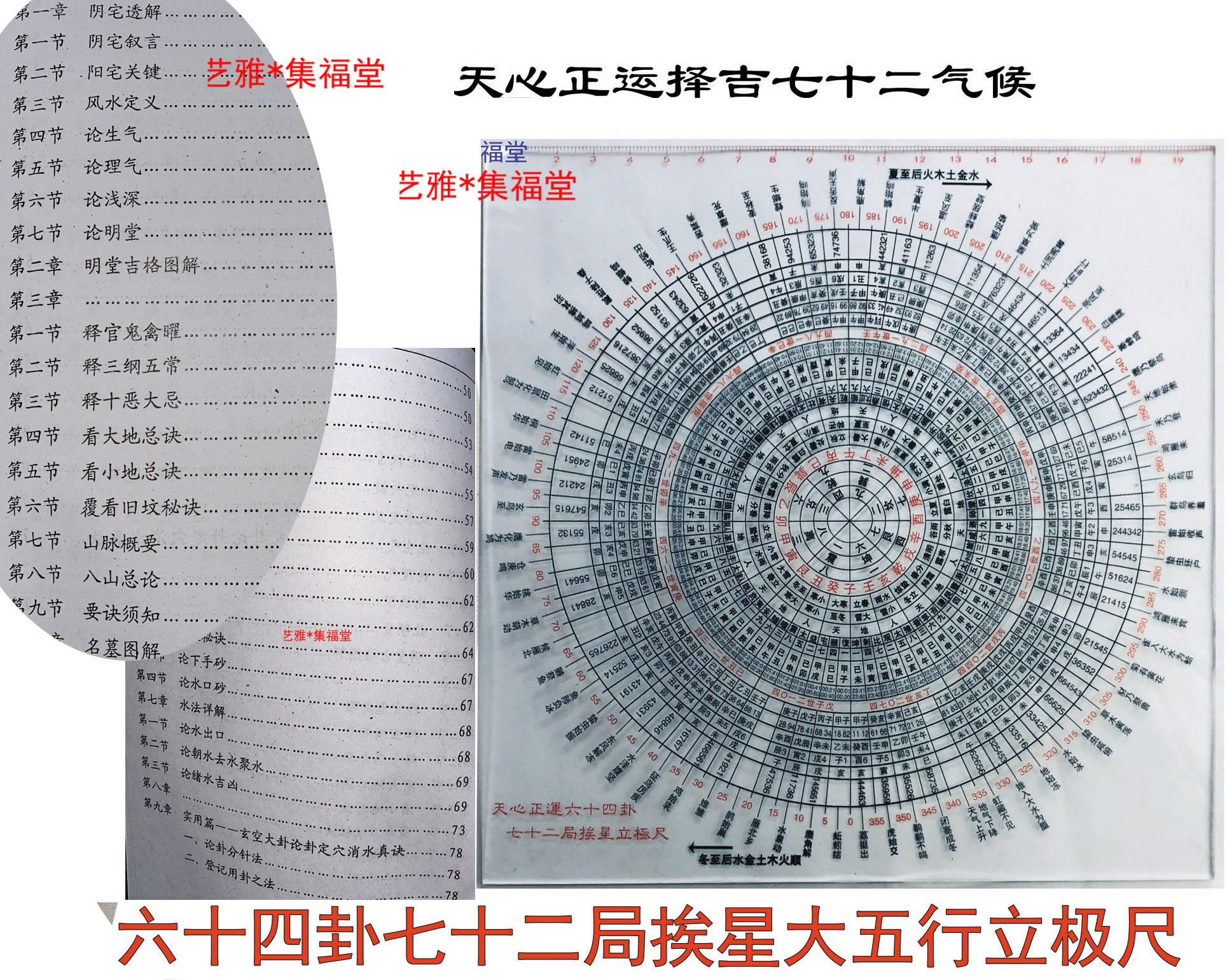 挨星大五行天心正运择吉立极尺集福堂六十四卦七二局72候透明罗盘