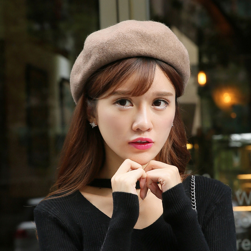 新款帽子日韩版蘑菇型羊毛贝雷帽深檐画家帽蘑菇帽南瓜帽