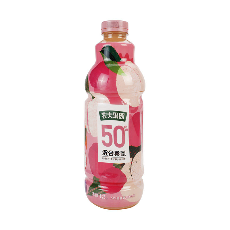 农夫果园50%混合桃1.25l/瓶果汁饮料白桃原浆营养果蔬元气商用