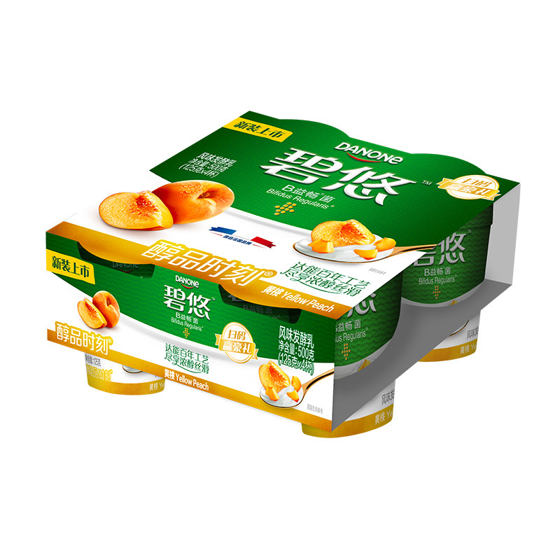 达能碧悠醇品时刻黄桃果粒风味发酵乳125g*4杯/组