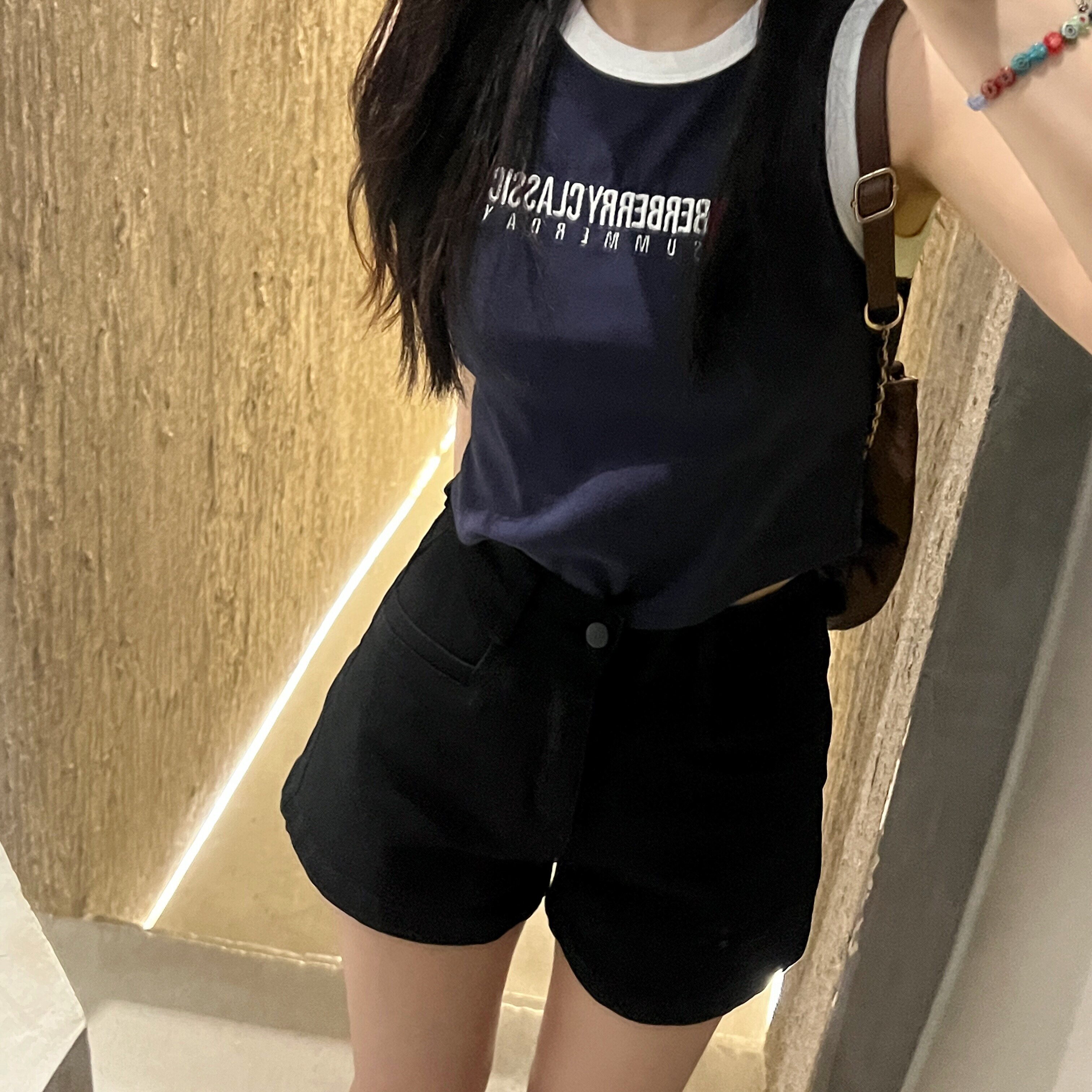 yukixiaoshu自制黑色高腰小个子宽松显腿长牛仔a字超短裤热裤女夏