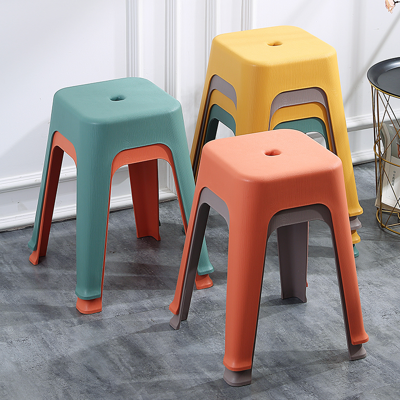 4张装 简约时尚方凳加厚塑料凳子成人椅子家用客厅高凳子餐桌板凳