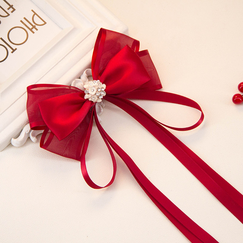 高级感大红蝴蝶结头饰长飘带发夹网红2021年新款红色头花饰品发饰