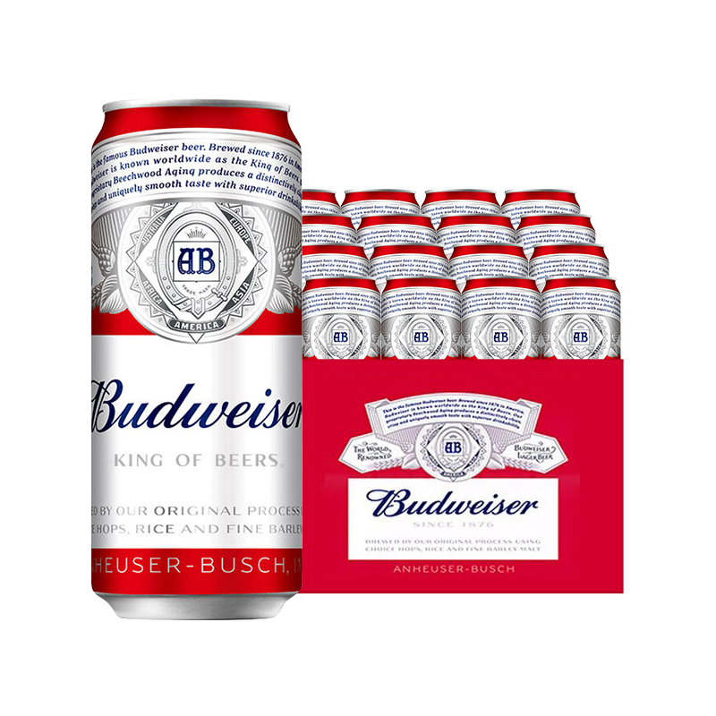 【就近派送】百威啤酒听装500ml*18听整箱醇正铝罐啤酒
