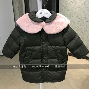 kkbaby韩国童装原单18冬男童女童宝宝军绿色加厚保暖羽绒服外套