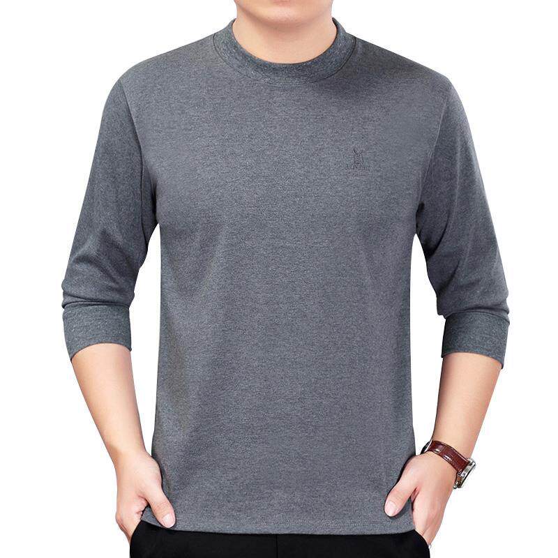 中老年男士长袖t恤秋冬纯棉圆领纯色秋衣爸爸打底衫上衣男棉毛衫