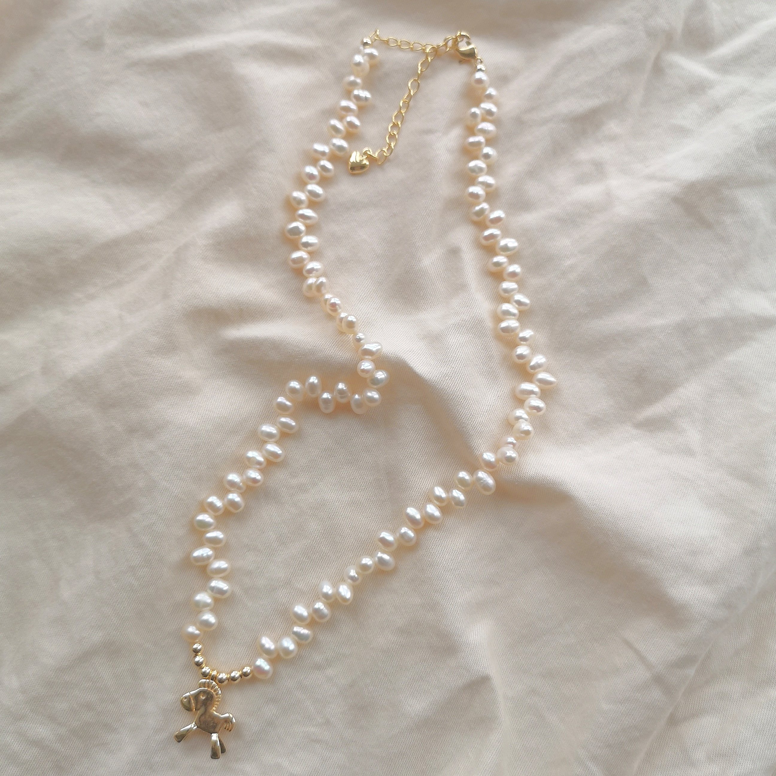 「han moisten 」原创设计小米粒天然珍珠项链少女气质小马吊坠