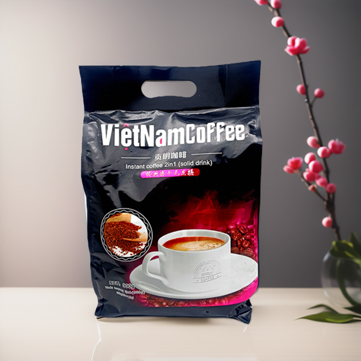 越南进口贡明冻干速溶咖啡900g二合一无蔗糖提神黑咖啡香醇50条装