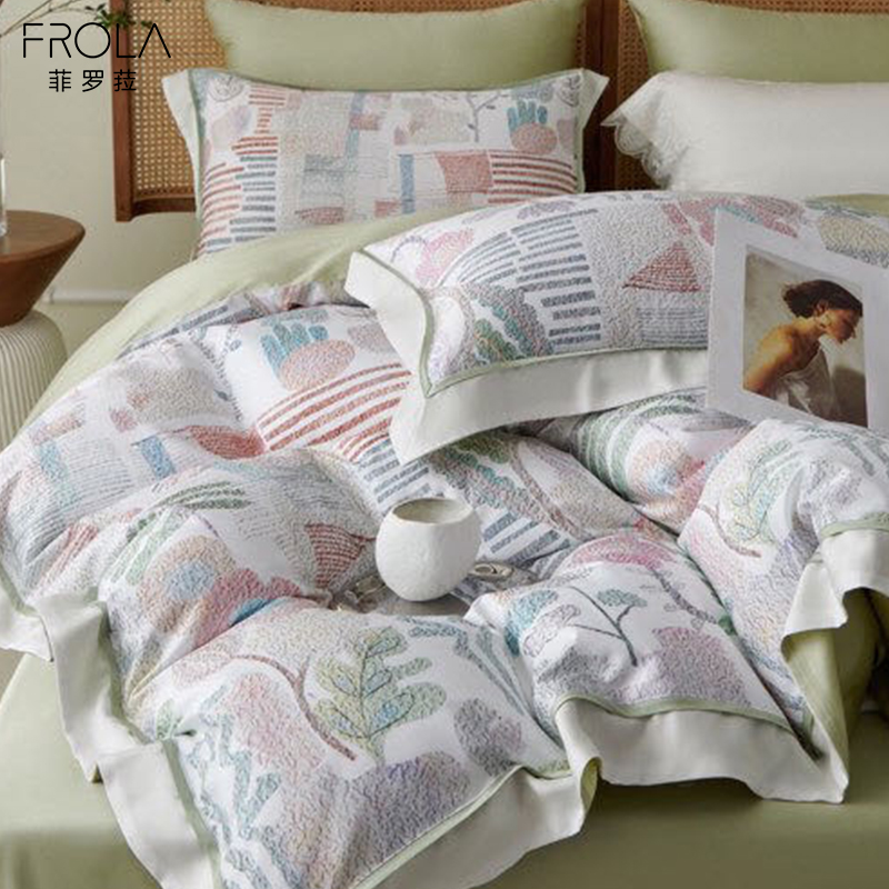 菲罗菈春夏季天丝棉床单被罩四件套1.5米单人床上用品套件200x230