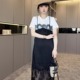 蕾丝拼接假两件连衣裙女2025新款夏季短袖中长裙洋气时尚裙子欧货