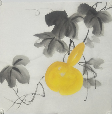 葫芦无款一尺斗方手绘国画花鸟画原稿临摹作品国画