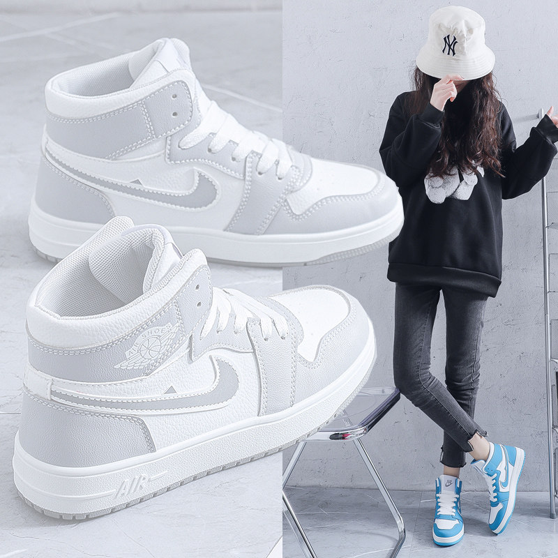 春秋新款aj女鞋空军一号高帮板鞋樱花粉烟灰联名鞋子莆田官网正版