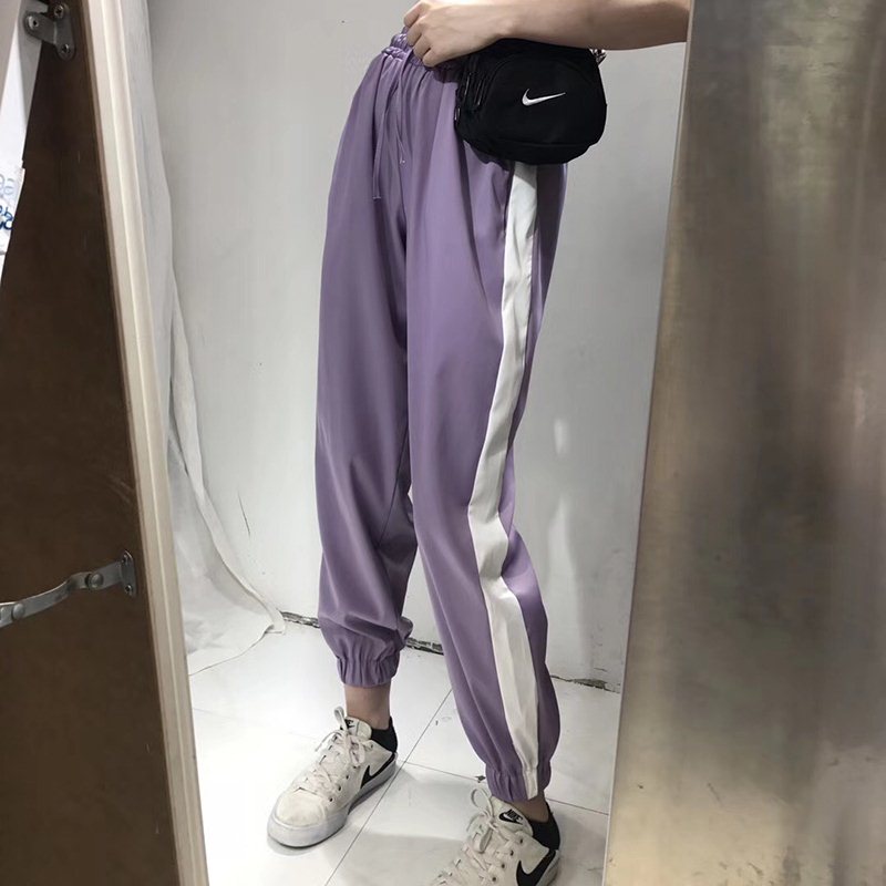 粉色 运动裤女休闲裤女ins超火的裤子女la丝绸丝滑德芙紫色束脚裤|ruв категории Женская одежда, брюки, брюки - от Buy2taobao.com для оказания профессиональной услуги покупки агента Taobao