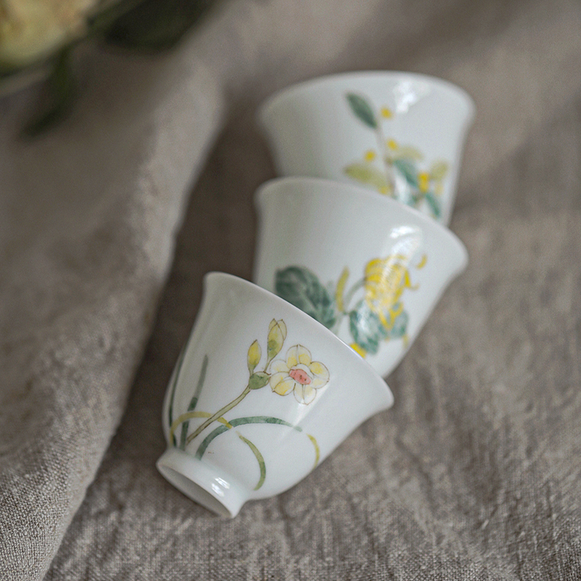 曼叙花事陶瓷手绘十二花神杯釉下彩绘水杯茶杯品杯定制