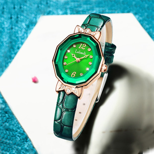 瑞士正品新款拉宝丽小表盘女表酒桶绿色皮带时尚潮流清新防水手表