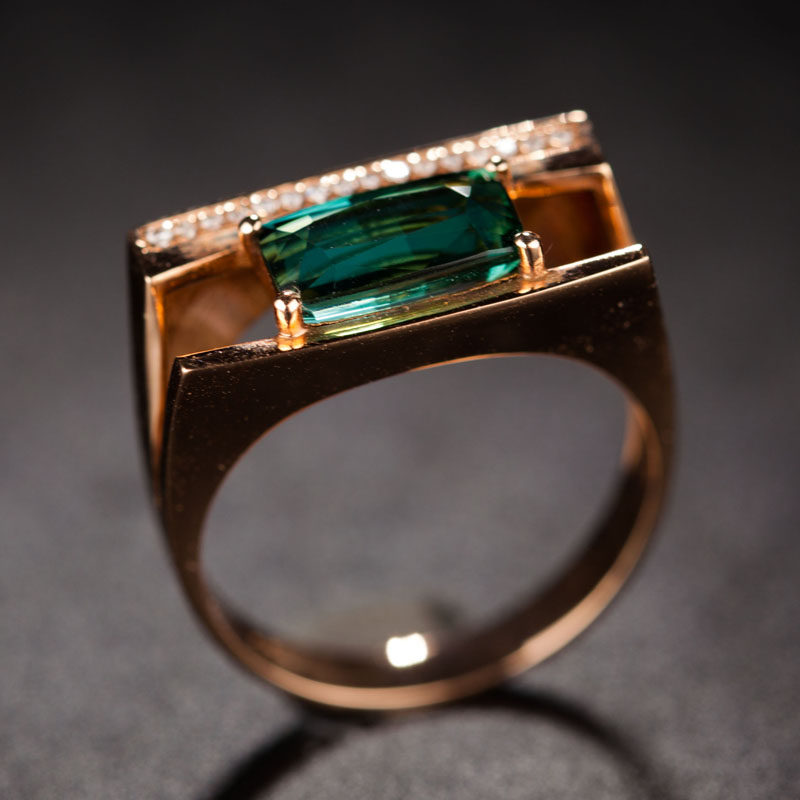 主石1.55克拉 全净体 高贵稀有蓝绿色碧玺戒指18k金镶钻石