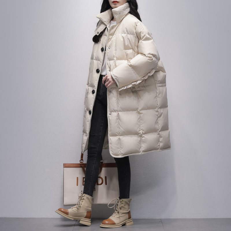 羽绒服女冬中长款米白色