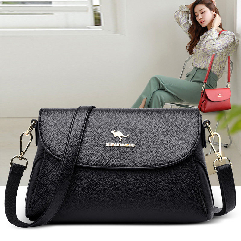 袋鼠时尚真皮包包女2020新款百搭中老年包女士单肩斜挎小包送妈妈