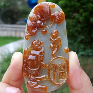 大件水润a货红翡巧雕刻福上有福翡翠挂件 玉佛吊坠送证书