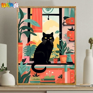 佳彩天颜 DIY数字油画手绘悠闲猫咪简约抽象油彩画客厅丙烯装饰画