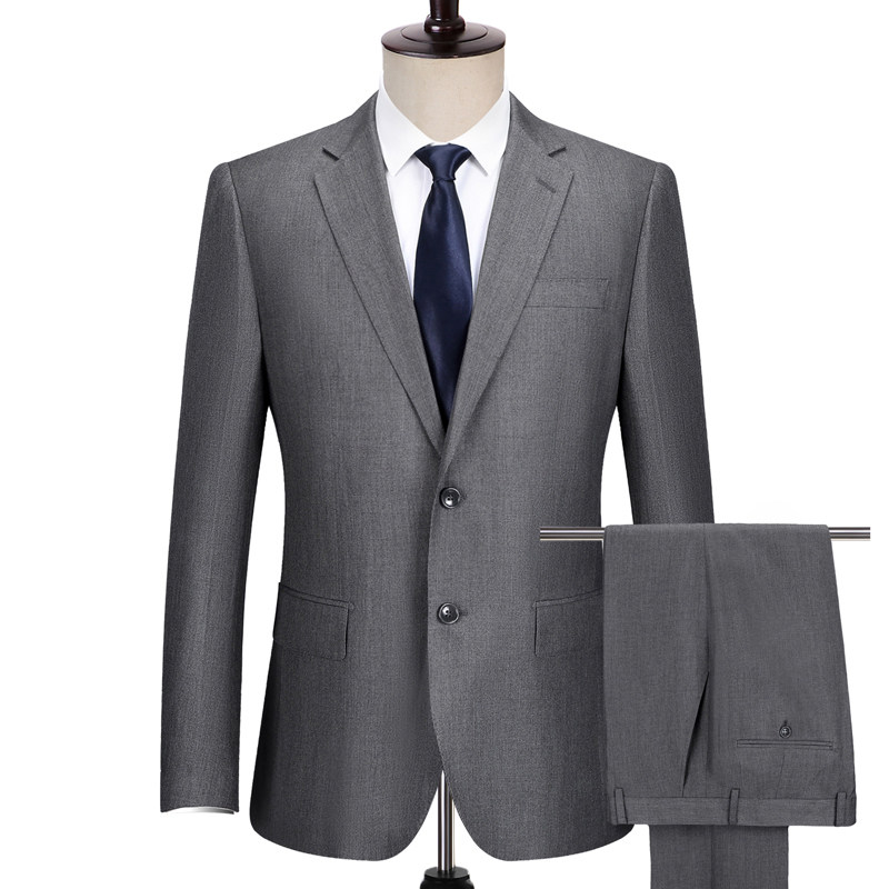 中年_正品皮尔卡丹西服套装男 商务休闲职业正装 中年爸爸西装灰色