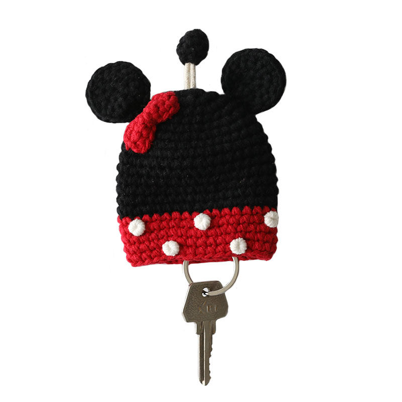 迷你韩版卡通可爱小动物针织毛线创意抽拉式女车钥匙包扣小挂饰