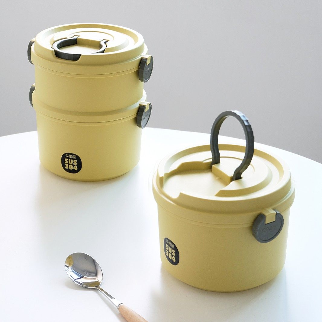 走向日常圆形饭盒不锈钢多层大容量饭桶保温可微波上班族便当餐盒