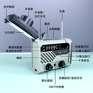 防灾物资手摇发电手电筒收音机太阳能充电宝多功能应急便携装备灯