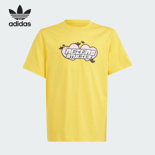 Adidas/阿迪达斯官方正品三叶草TEE 大童印花运动短袖T恤IR9777