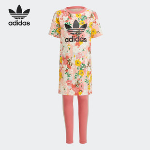 Adidas/阿迪达斯正品夏新款女童三叶草休闲碎花运动套装 GN4214