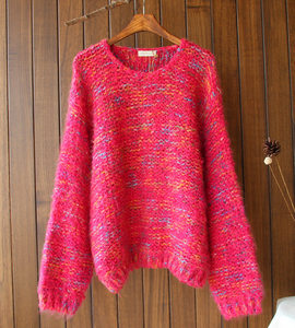 外贸原单 甜美安哥拉山羊毛民族风糖果彩线编织宽松加厚套头毛衣