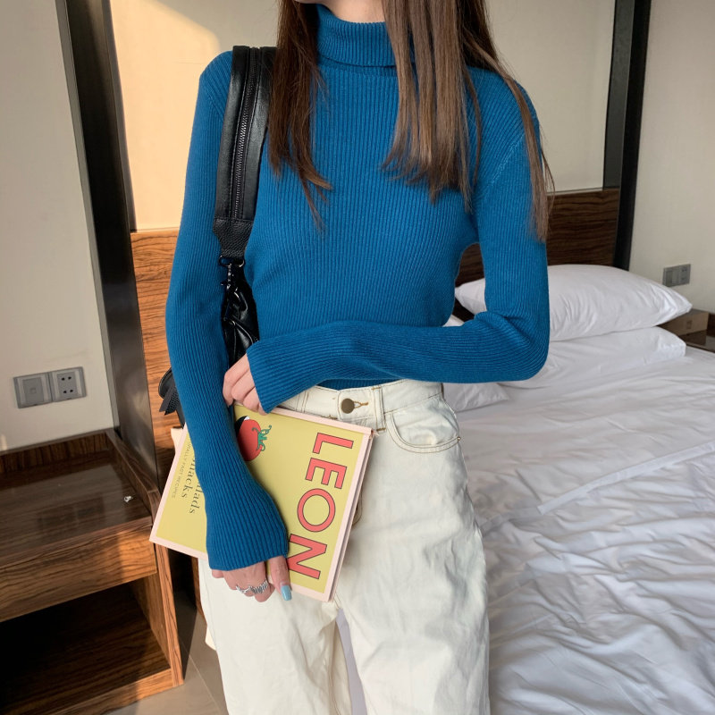 实拍实价 控3 秋冬韩版修身内搭套头针织衫女高领显瘦长袖打底衫