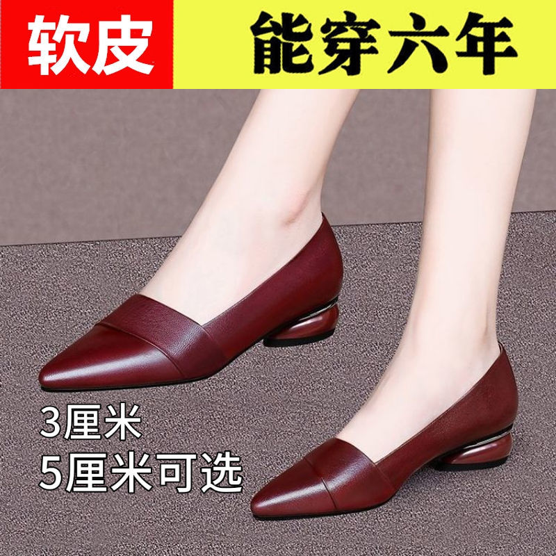 y7b软皮单鞋女百搭成熟2020秋季新款时尚粗跟尖头女士皮鞋低跟鞋