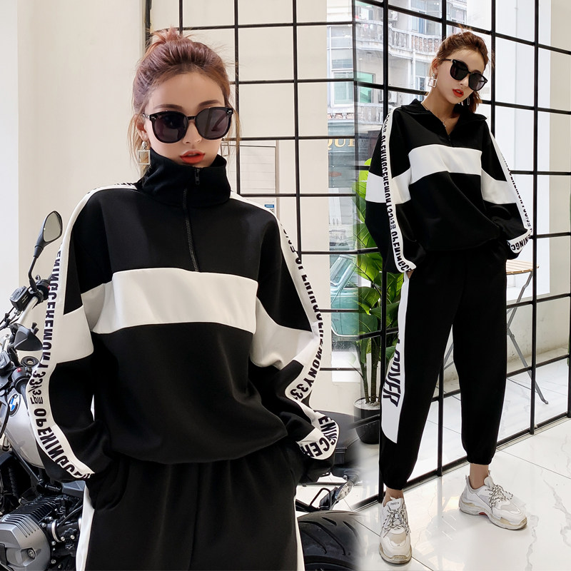 实拍2020运动服套装女春秋季新款时尚韩版宽松大码卫衣休闲女