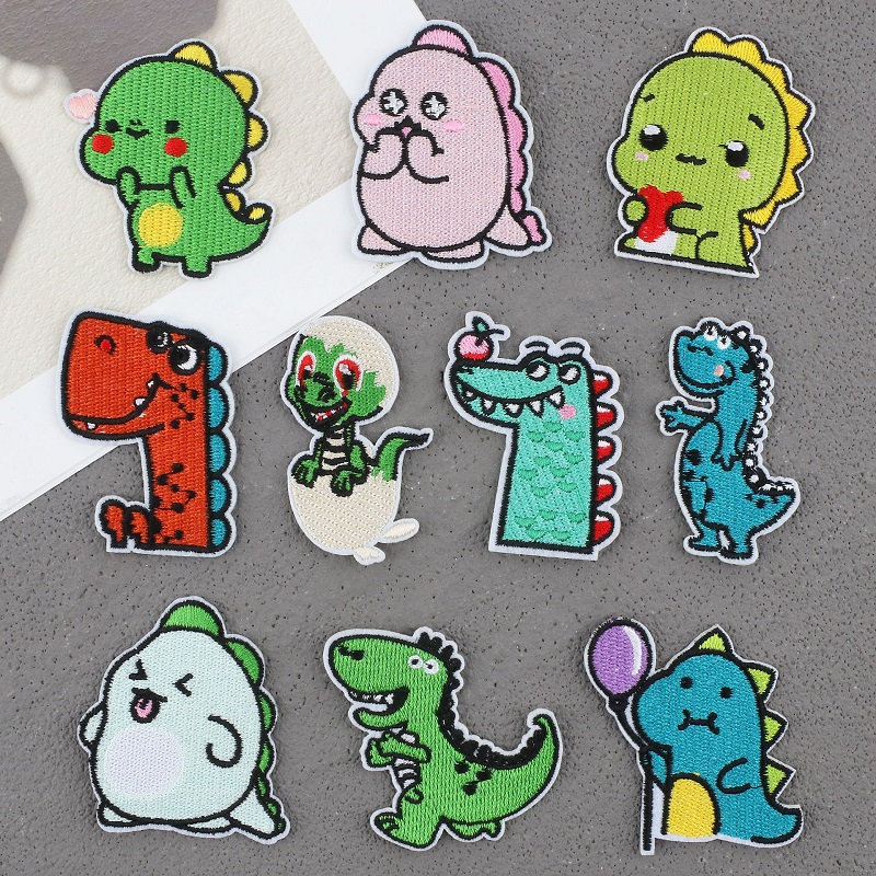 呆萌卡通小恐龙刺绣布贴恐龙蛋衣服补丁贴绿色刺绣标裤子包包贴花