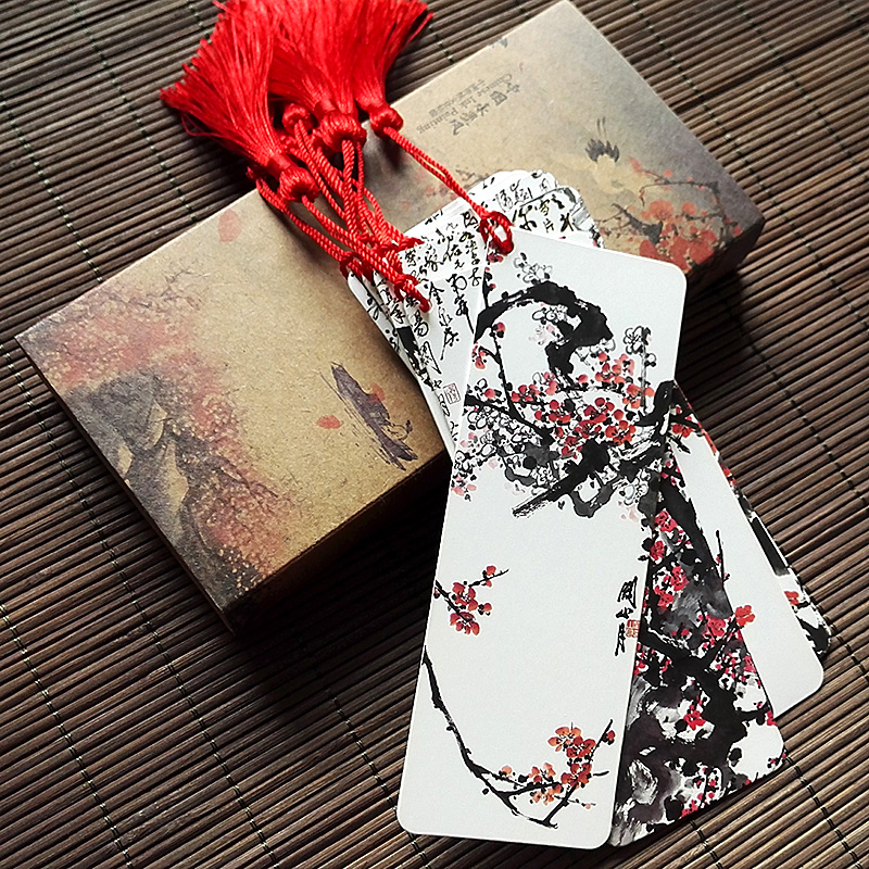 书签创意古典中国风水墨国画梅花纸质盒装精美流苏小清新古风礼物