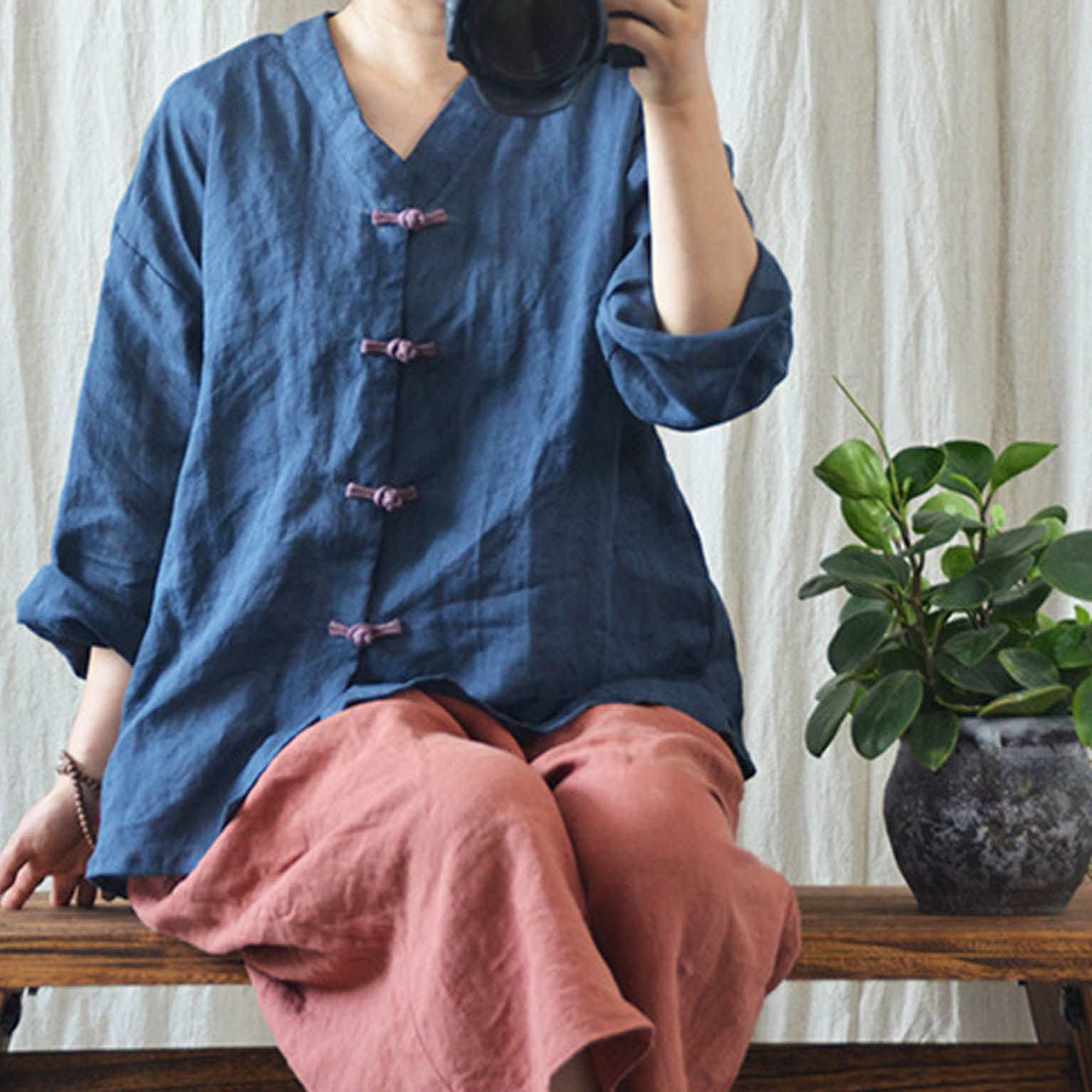 秋冬款唐装女李子柒同款衣服盘口上衣中式民族风苎麻棉麻复古衬衫