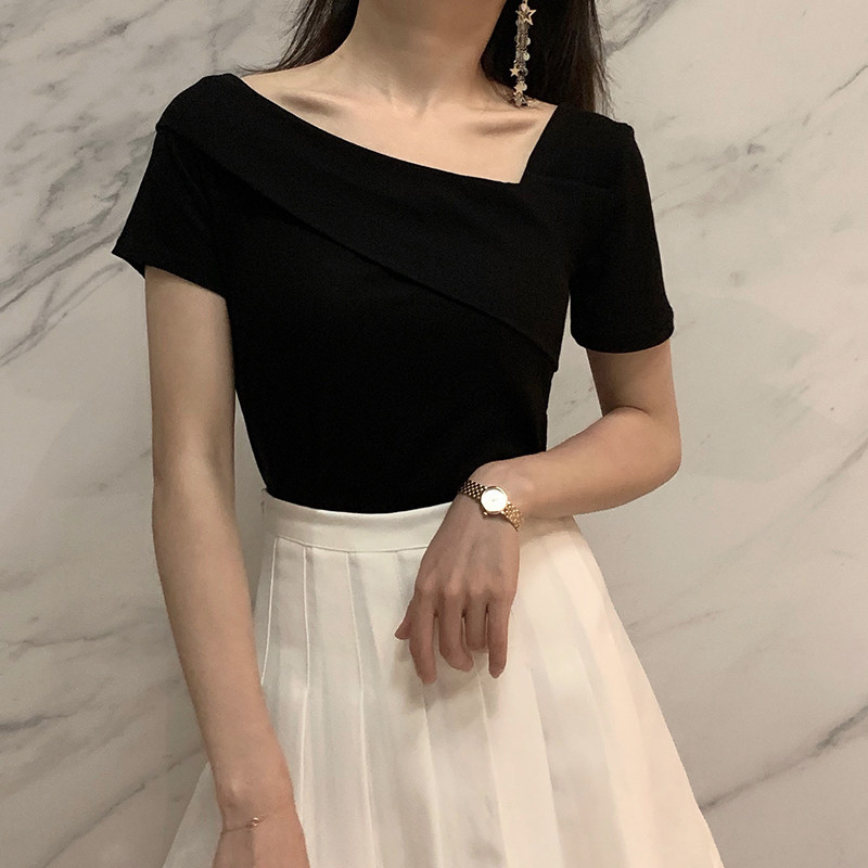 漏锁骨上衣一字肩一字领