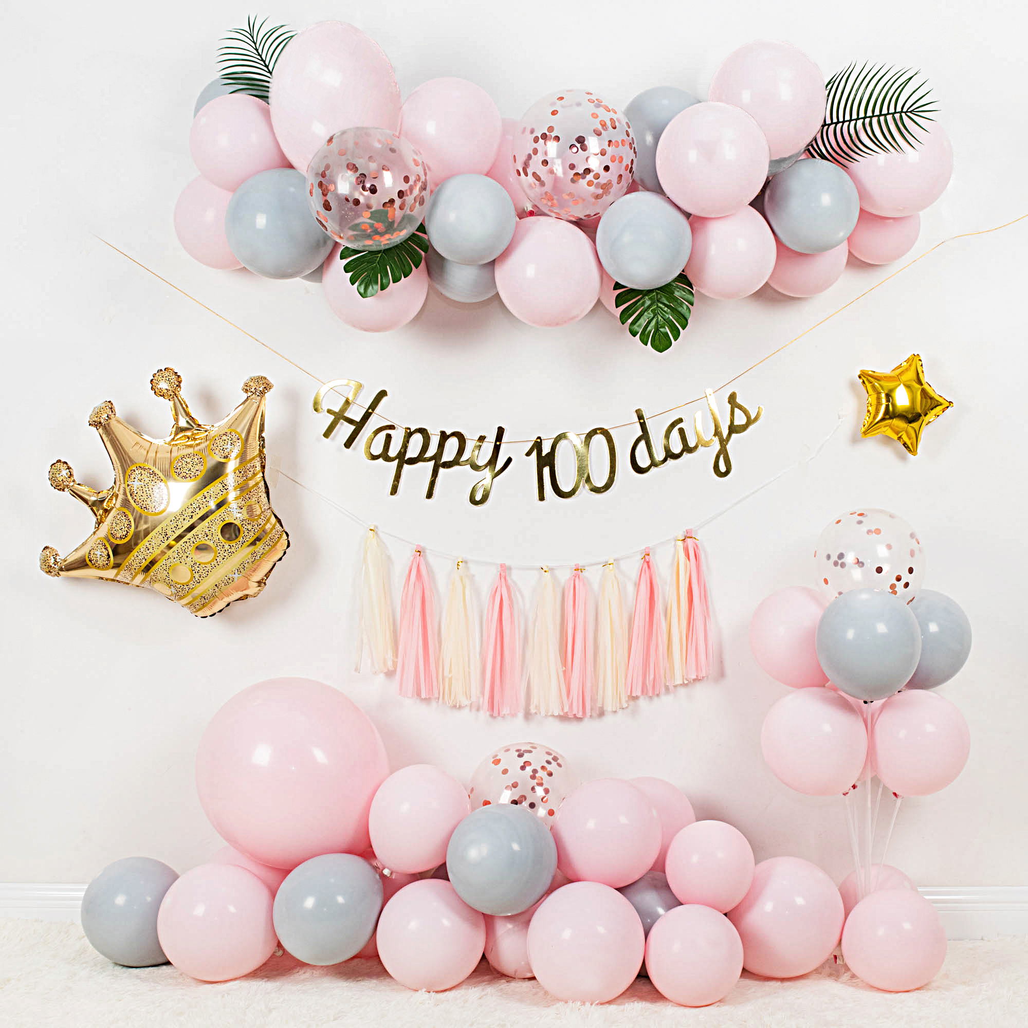 婴儿女宝宝30天百岁背景墙装饰儿童双满月百天百日宴酒店场景布置