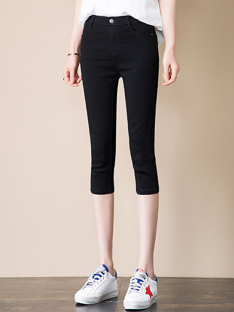 七分裤女夏薄款2021新款7分高腰八分中裤黑色小脚铅笔打底裤外穿